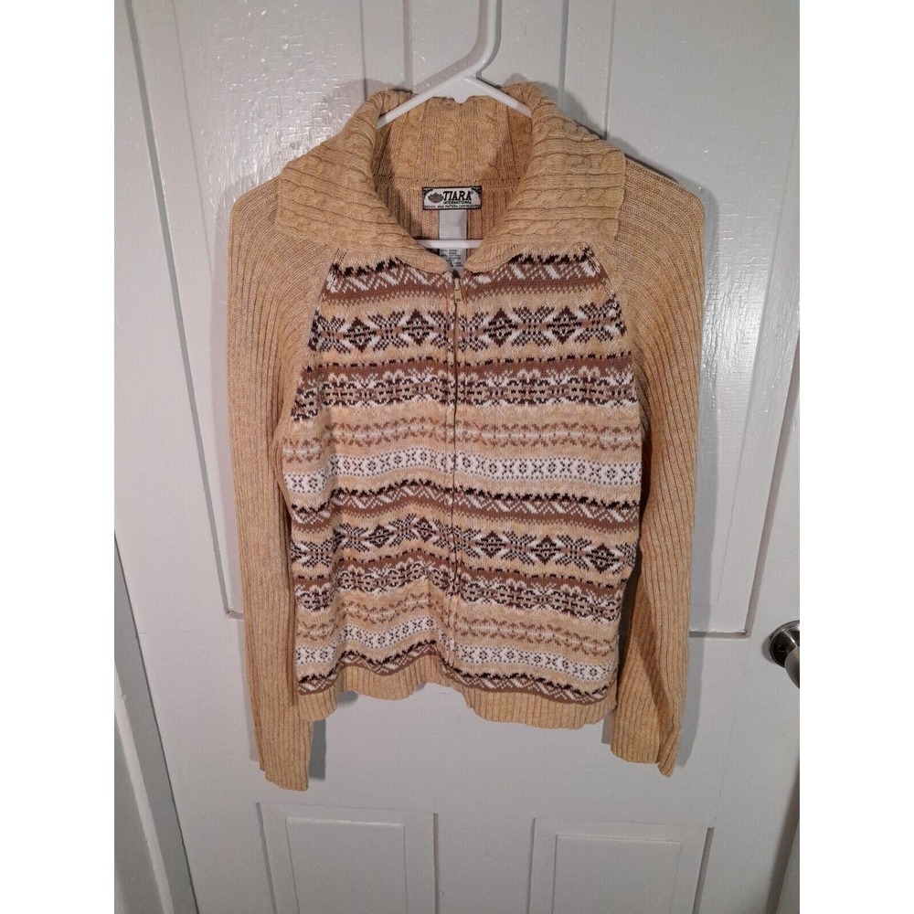 Tiara International Multi Color Fair Isle Full Zip Sweater Cardigan XL‎